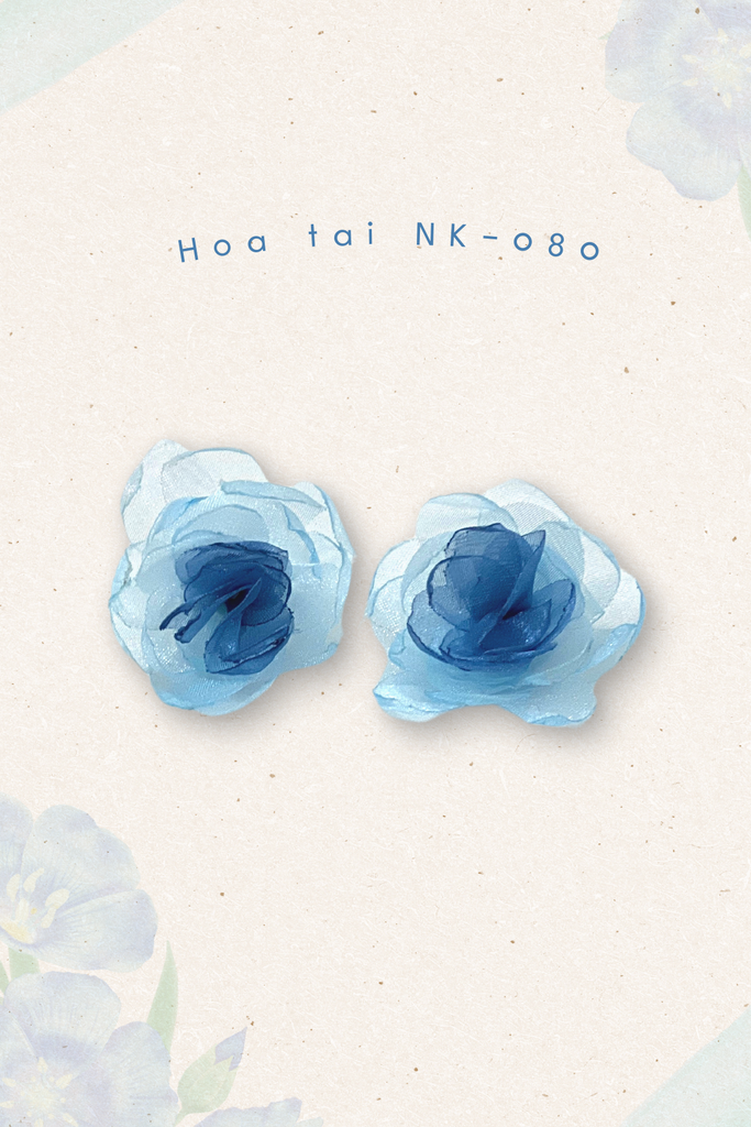 Hoa tai NK-080 hoa mẫu đơn voan xanh biển