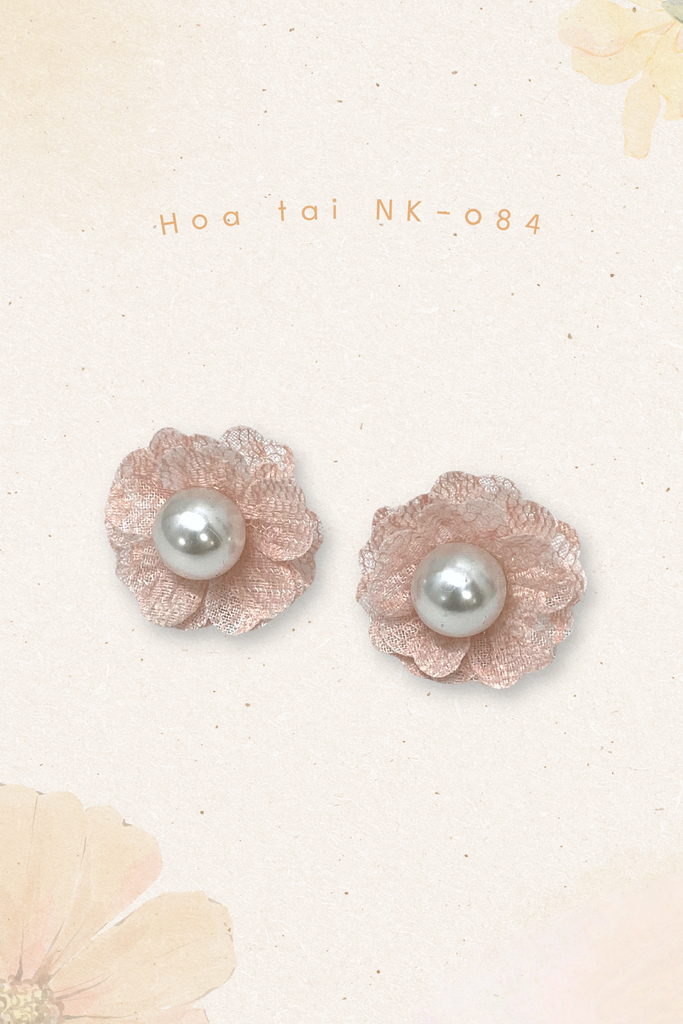 Hoa tai NK-084 hoa vải hồng nhạt đính hạt ngọc