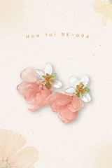 Hoa tai NK-094 hoa trong suốt đính cánh vải cam