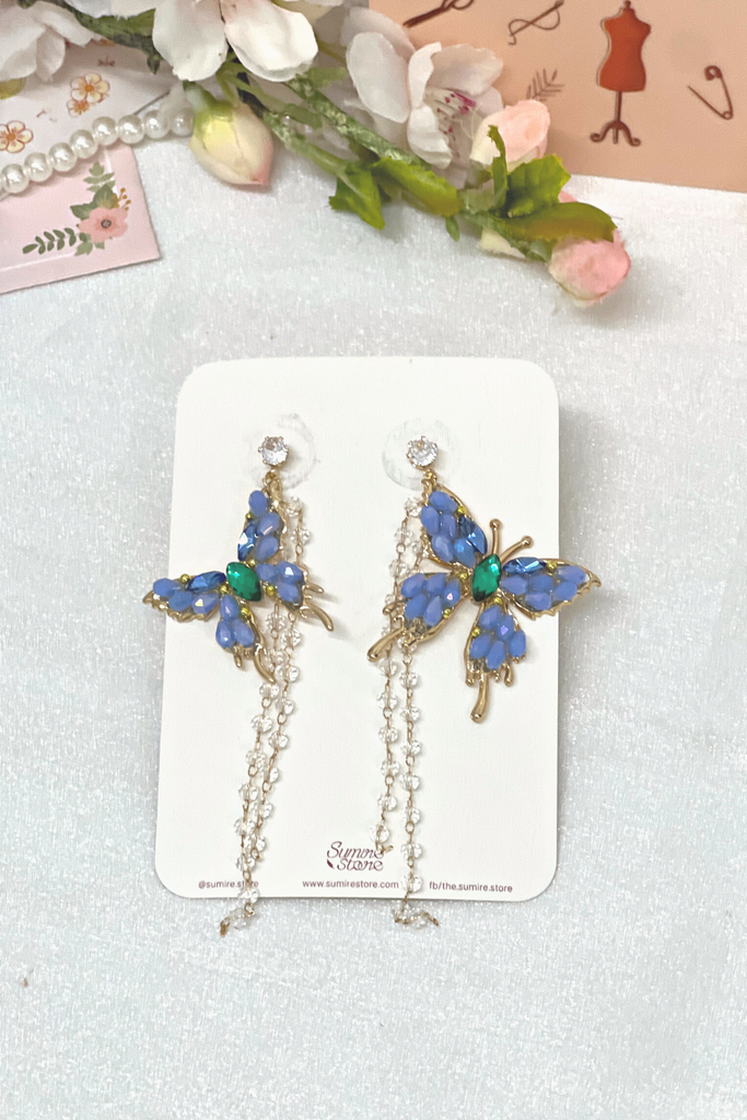 Hoa tai NK-098 bướm xanh trời đính hạt đá lấp lánh