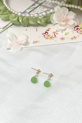 Hoa tai NK-104 xanh ngọc bích đính hạt ngọc nhỏ