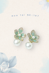 Hoa tai NK-107 hoa ly xanh hồng đính hạt ngọc