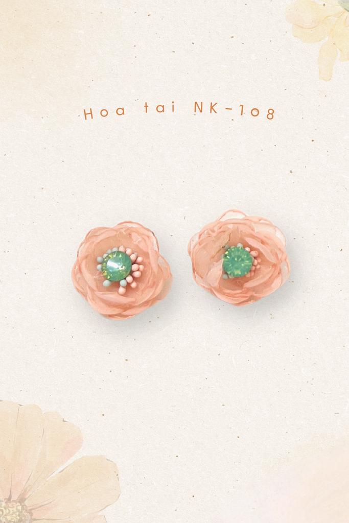 Hoa tai NK-108 hoa mẫu đơn cam nhụy đá xanh