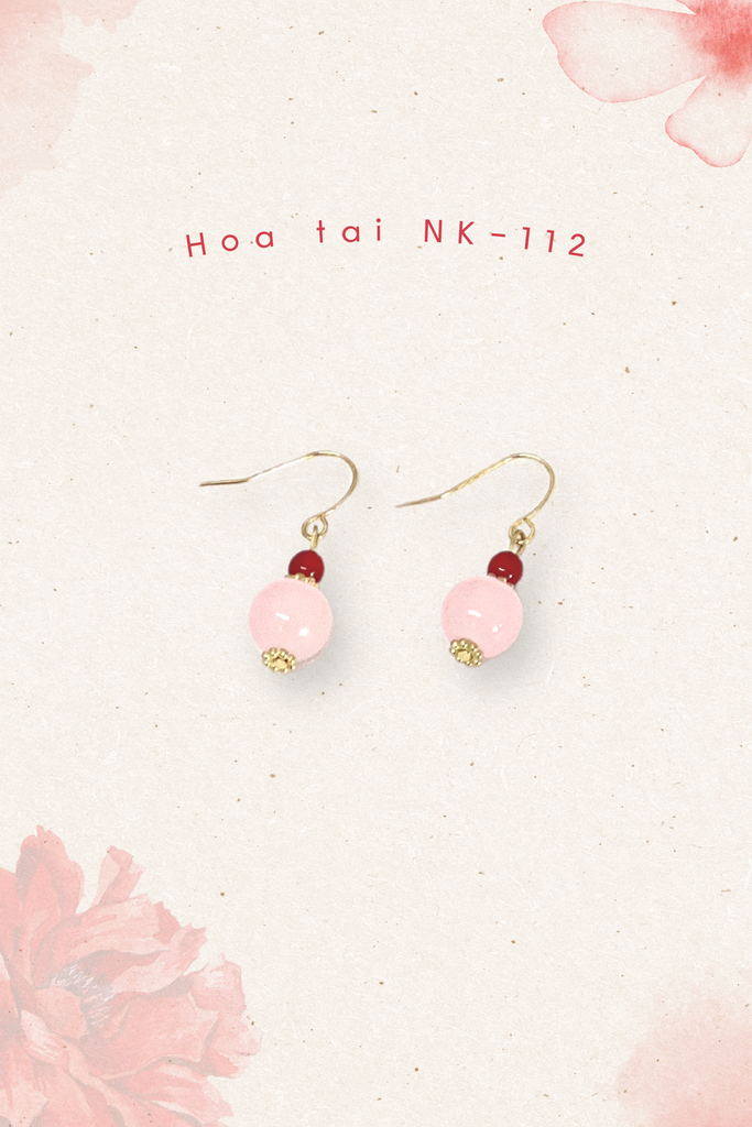 Hoa tai NK-112 hạt ngọc tròn hồng phấn