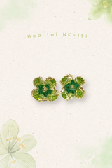 Hoa tai NK-116 hoa 4 cánh xanh lá lấp lánh