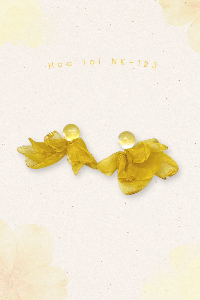 Hoa tai NK-123 hạt ngọc tròn đính tua rua vàng