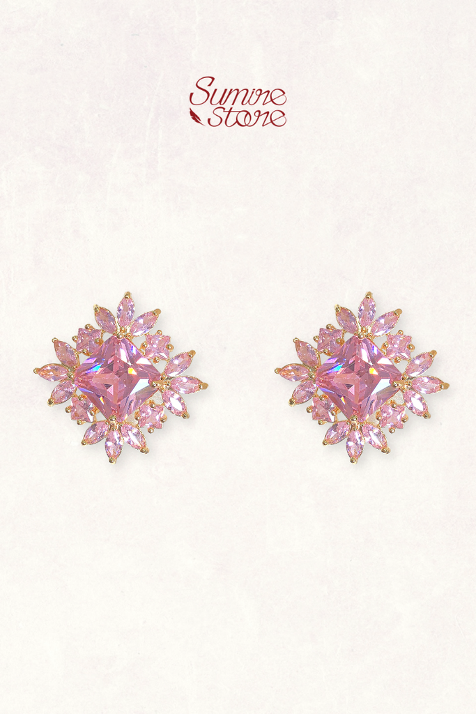 Hoa tai NK-012 đá hồng lấp lánh
