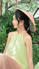 Nón lá bọc vải Chè hoa bưởi - Gấm hồng nhạt