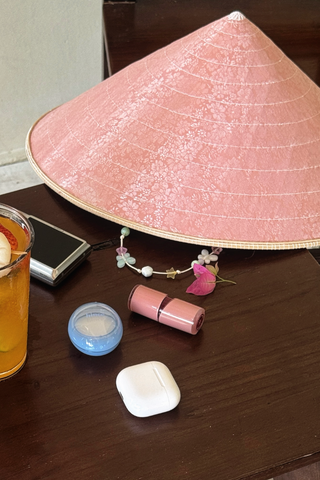 Nón lá bọc vải Chè hoa bưởi - Gấm hồng nhạt