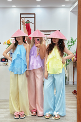 Nón lá bọc vải Chè hoa bưởi - Gấm hồng sáng