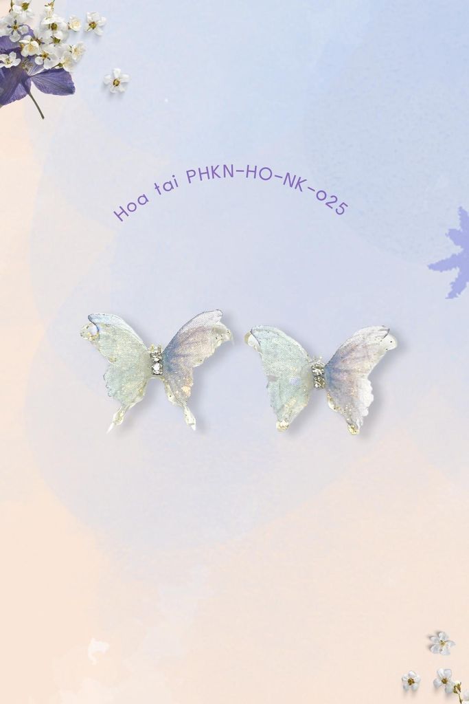 Hoa tai NK-025 cánh bướm nhũ tím xanh