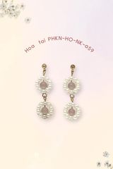 Hoa tai NK-059 vòng tròn đôi hạt trắng phối hạt tròn nhỏ hồng nhạt