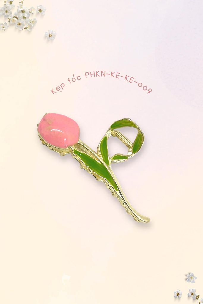 Kẹp tóc KE-009 kim loại cành hoa tulip Hà Lan hồng