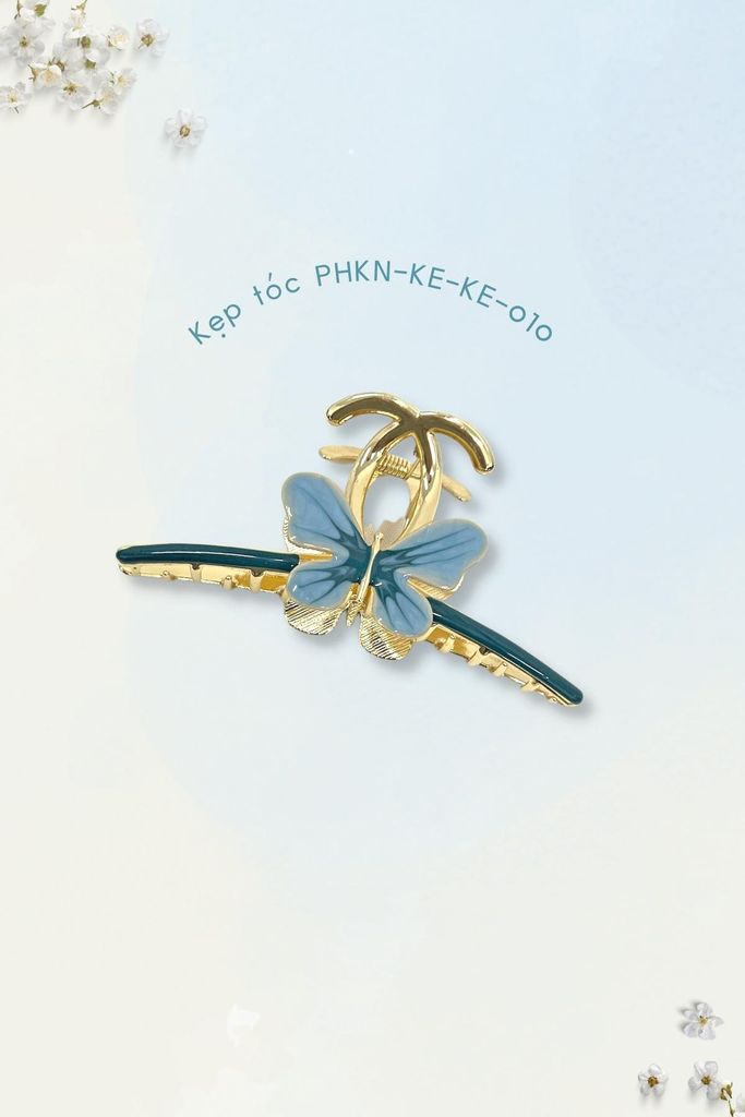 Kẹp tóc KE-010 kim loại cánh bướm ánh xanh