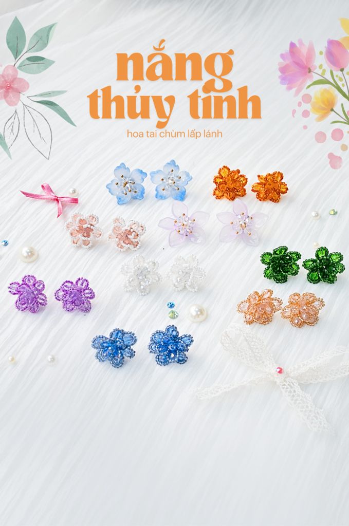 Hoa tai NK-138 hoa đá tím phối nhụy hạt ngọc trắng