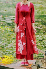 Đầm cổ yếm Sơn Trà đính hạt ngọc - Đỏ