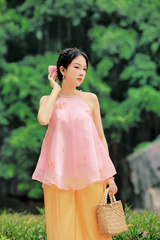 Áo yếm Organza Bích Động - Hồng