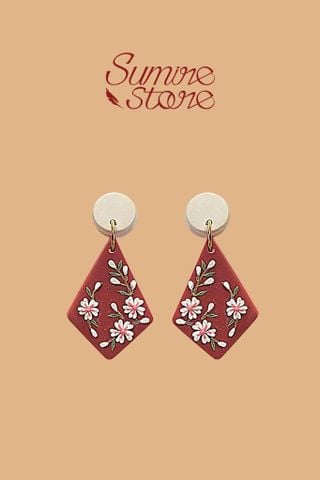 Hoa tai DN140 Đất nung hoa đỏ đô hình thoi