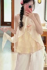 Áo yếm tơ nhũ Trà lụa - Mơ rang