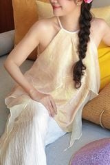 Áo yếm tơ nhũ Trà lụa - Mơ rang