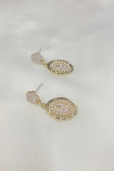 Hoa tai NK-004 hồng mặt oval phối hoa hồng