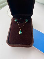 Hoa tai vàng 10K mặt đá Achates màu Green size 10x7x3 HRBD-013