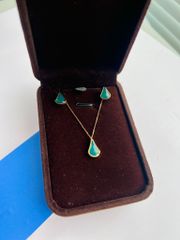 Hoa tai vàng 10K mặt đá Achates màu Green size 10x7x3 HRBD-013