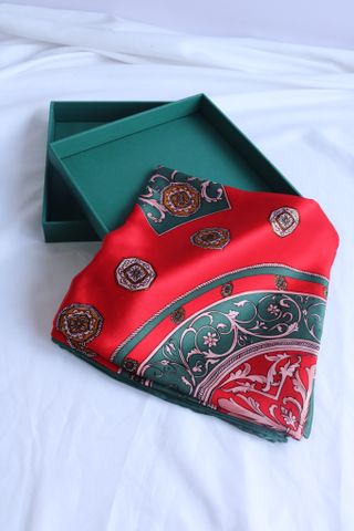 Vietnamese Natural Silk Scarf - Red, 90x90cm