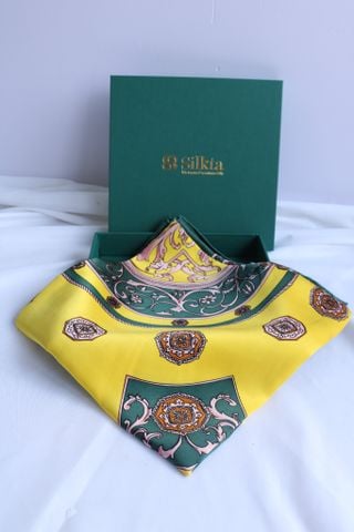 Vietnamese Natural Silk Scarf - Yellow, 90x90cm