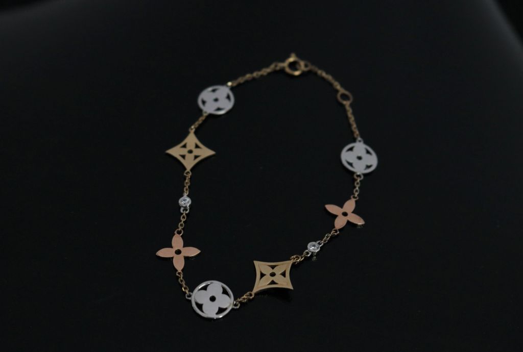 Trang sức lắc tay charm vàng 14K 3 màu 14DCZCZL50411