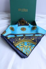 Khăn lụa tơ tằm tự nhiên Việt Nam Màu Xanh Blue 90*90cm