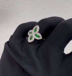Nhẫn bạc 4 lá Emerald - Ngọc lục bảo