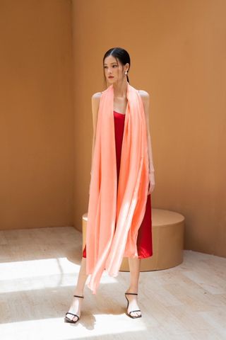 Khăn lụa trơn dài màu hồng Rose