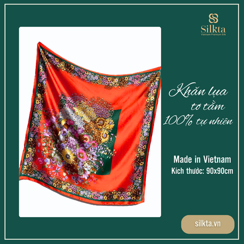 Khăn lụa tơ tằm tự nhiên Việt Nam Giai điệu nắng xuân 90*90CM