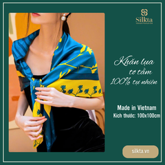 Khăn lụa tơ tằm tự nhiên Việt Nam Bản giao hòa của thiên nhiên 100*100CM - vàng rực rỡ