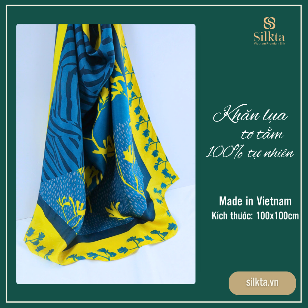 Khăn lụa tơ tằm tự nhiên Việt Nam Bản giao hòa của thiên nhiên 100*100CM - vàng rực rỡ