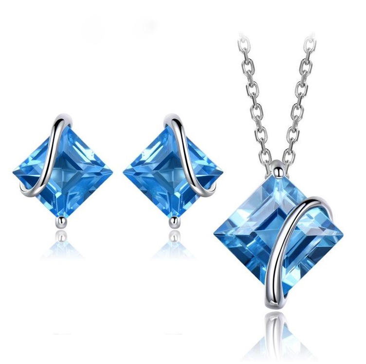 Set trang sức vòng cổ - hoa tai Đá Topaz (thoi)