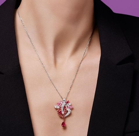 Trang sức dây chuyền kim cương - đá Garnet/ Ngọc hồng lựu VC019