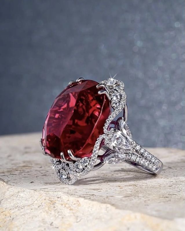Nhẫn kim cương - đá Garnet/ Ngọc hồng lựu N058
