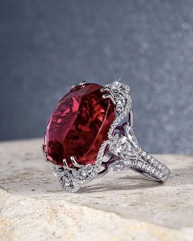 Nhẫn kim cương - đá Garnet/ Ngọc hồng lựu N058