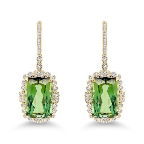 Trang sức hoa tai kim cương - đá Peridot/ Ngọc lục bảo chiều tà HT009