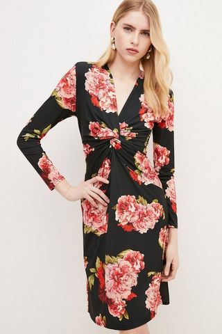 Váy Karen Millen Black hoa Rose sz 10 mã BKK02737-105-18 Authentic