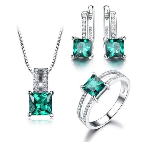 Set trang sức vòng cổ - hoa tai - nhẫn Đá Diopsite