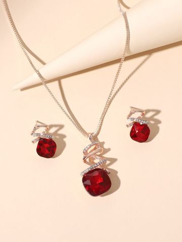 Set trang sức vòng cổ - hoa tai Đá Spinel đỏ (lớn)