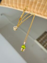 Mặt dây vòng cổ vàng 10K mặt đá Peridot sz 8.5x7 HRBD-004