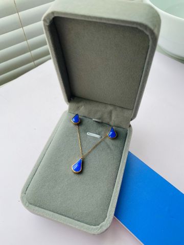 Vòng cổ dây chuyền vàng 10K mặt đá Achates màu Blue size 11x7.3x3 HRBD-014