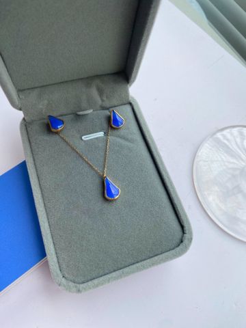 Vòng cổ dây chuyền vàng 10K mặt đá Achates màu Blue size 11x7.3x3 HRBD-014