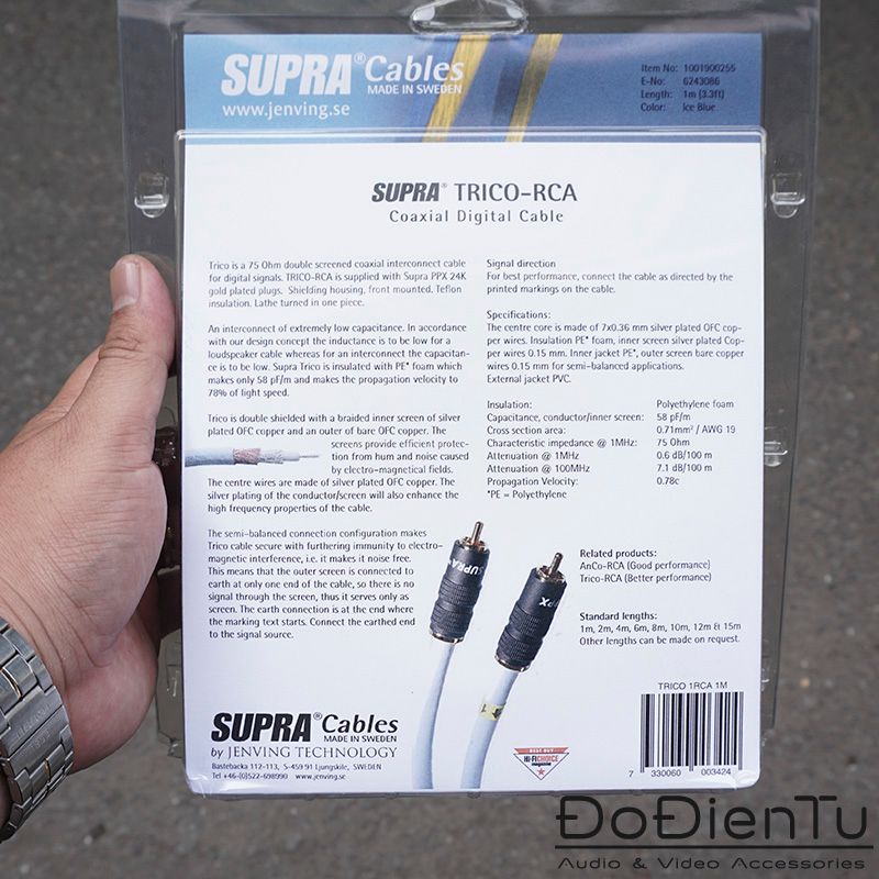 Dây tín hiệu Coaxial 75 Ohm Supra Trico RCA to RCA Đồ Điện Tử