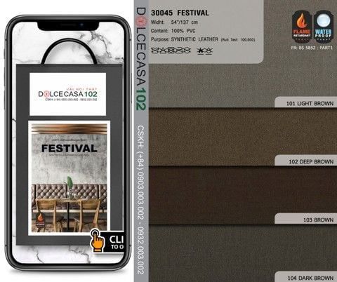  30045 vải PVC bọc nệm ghế FESTIVAL 4 màu copyright 2021 