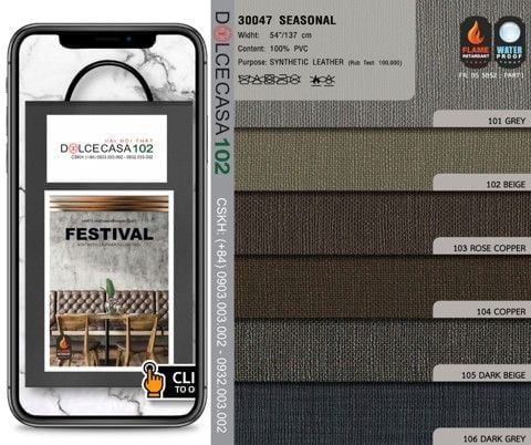  30047 vải PVC bọc nệm ghế SEASONAL 6 màu copyright 2021 